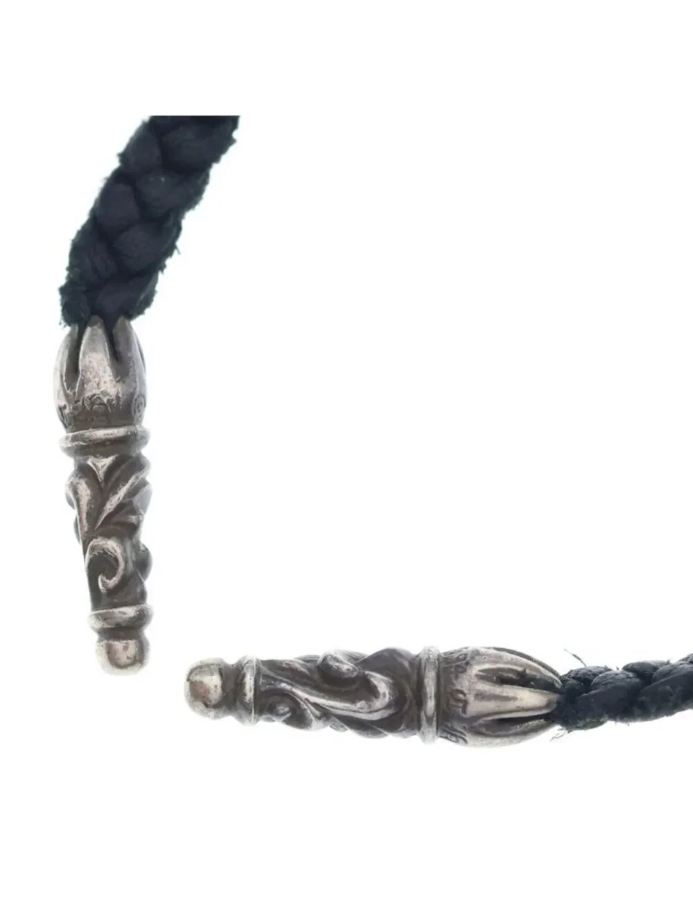 Chrome Hearts Leather Braid Scroll Necklace Black Silver